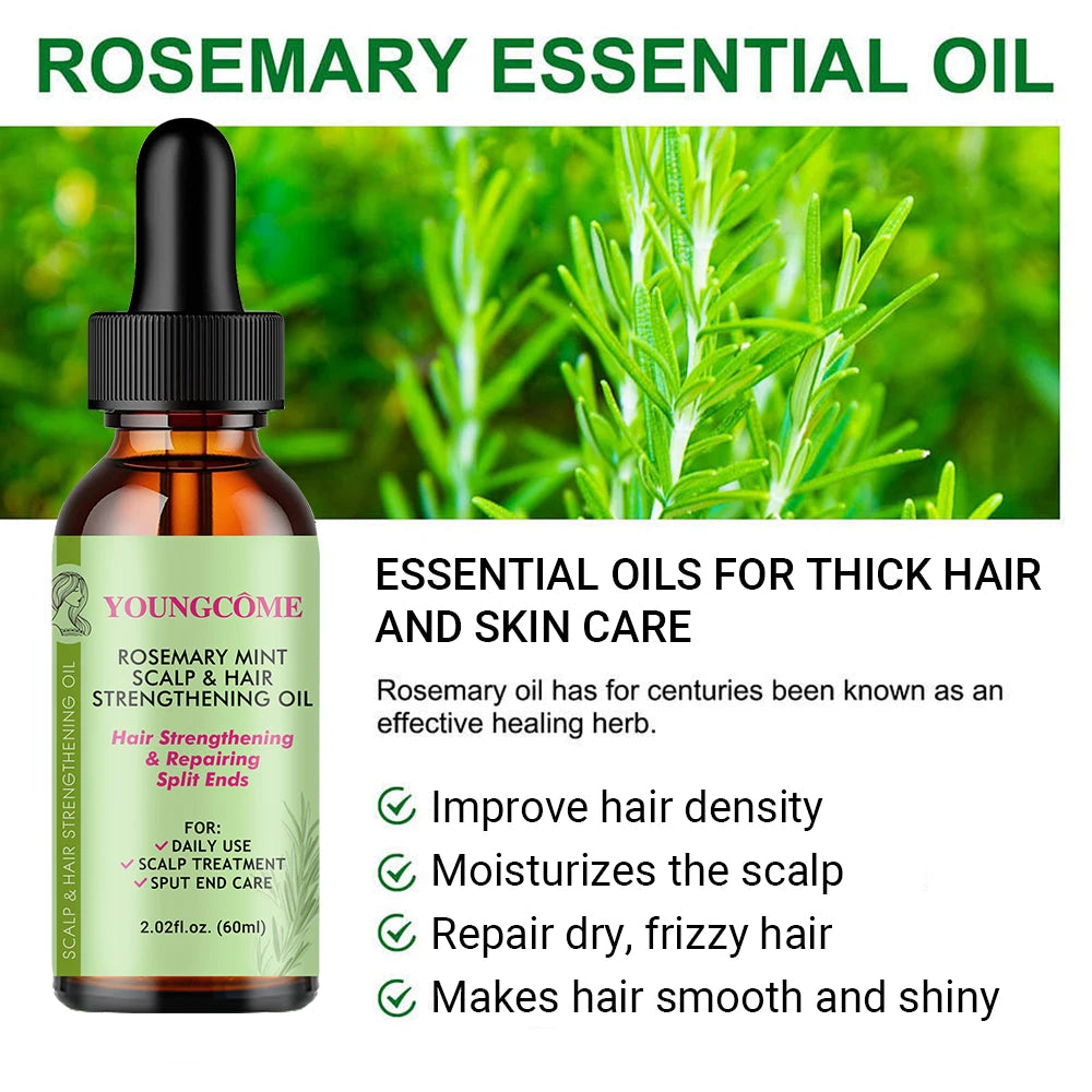 Rosemary Mint Hair Growth Oil Preventing Hair Dryness Split Moisturizing Gentle Nourishing Soft Glossy Organics Hair Care Oil