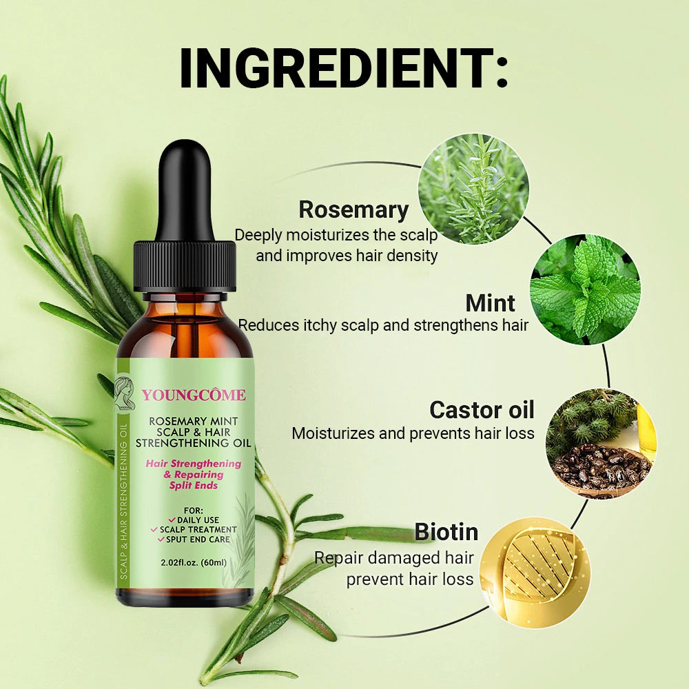Rosemary Mint Hair Growth Oil Preventing Hair Dryness Split Moisturizing Gentle Nourishing Soft Glossy Organics Hair Care Oil